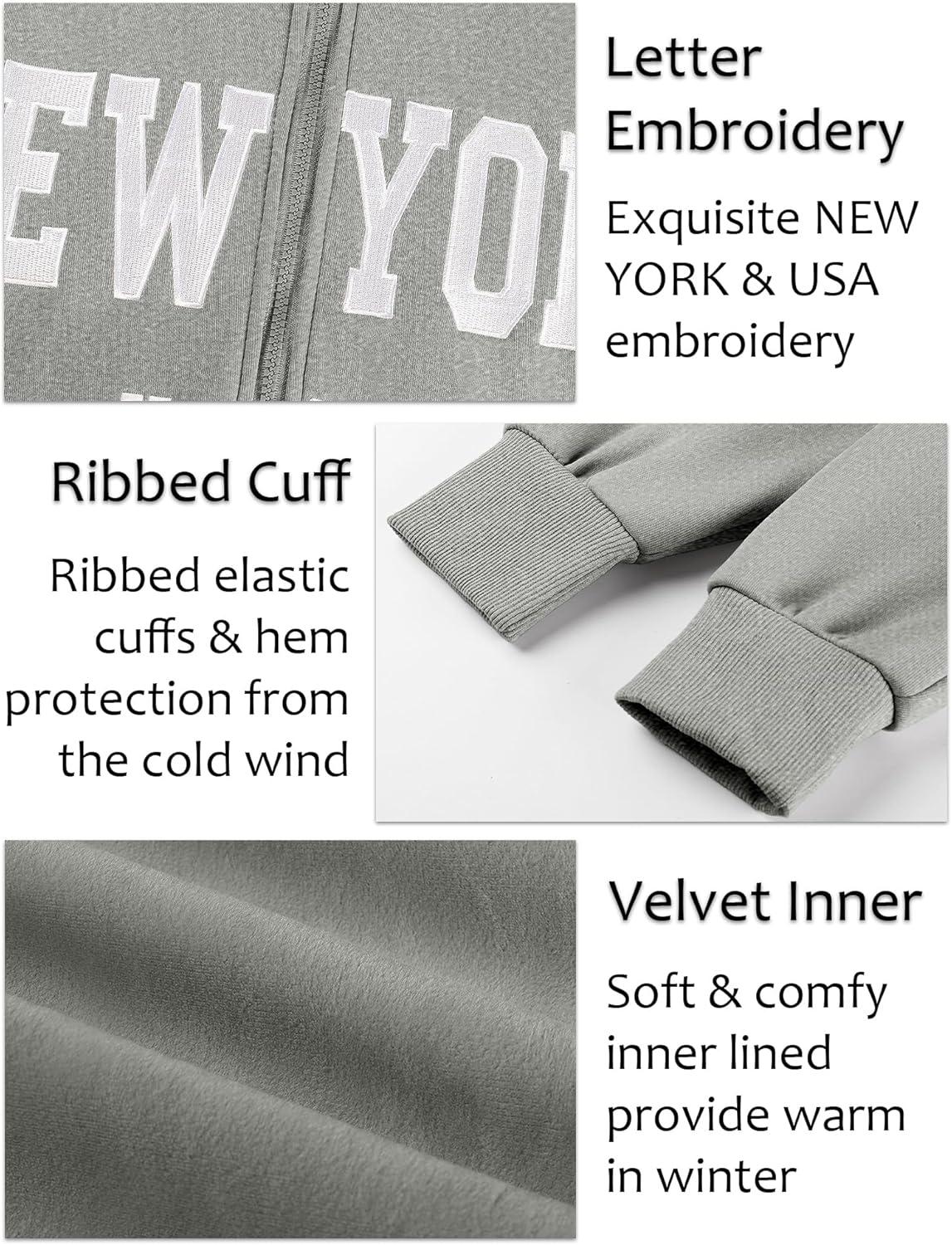 imageBlingfit Zip Up Hoodies for Women Oversized Y2K Velvet Sweatshirt Long Sleeve 2024 Fashion Hoodie Jacket with PocketAgrey