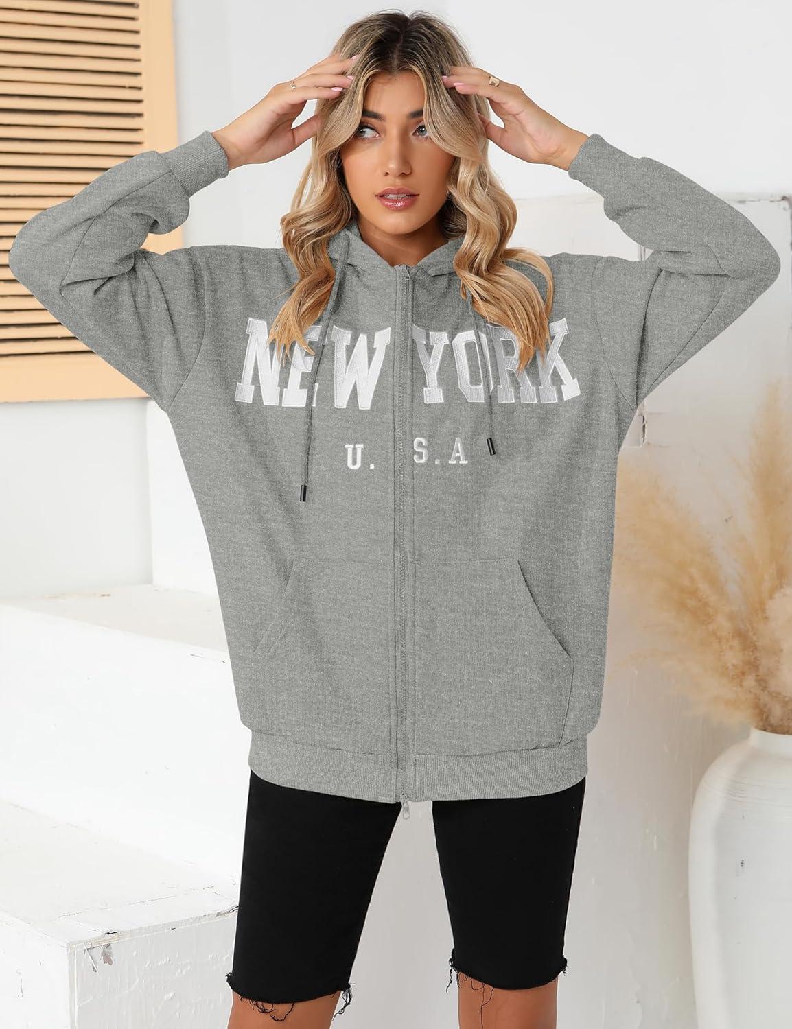 imageBlingfit Zip Up Hoodies for Women Oversized Y2K Velvet Sweatshirt Long Sleeve 2024 Fashion Hoodie Jacket with PocketAgrey