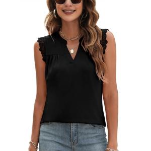 imageBlingfit Womens V Neck Guipure Lace Tank Tops Sleeveless Dressy Blouses Summer Casual SolidFloral Tunic ShirtsAbalck