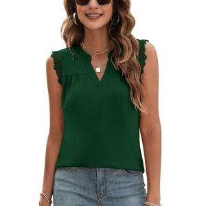 imageBlingfit Womens V Neck Guipure Lace Tank Tops Sleeveless Dressy Blouses Summer Casual SolidFloral Tunic ShirtsAgreen