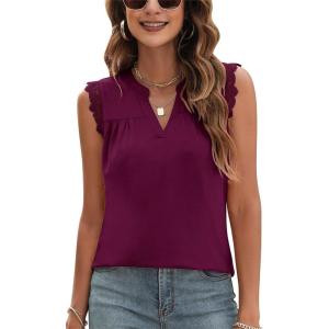 imageBlingfit Womens V Neck Guipure Lace Tank Tops Sleeveless Dressy Blouses Summer Casual SolidFloral Tunic ShirtsApurple Red