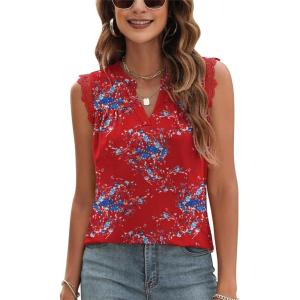 imageBlingfit Womens V Neck Guipure Lace Tank Tops Sleeveless Dressy Blouses Summer Casual SolidFloral Tunic ShirtsBred Floral
