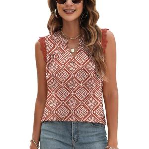imageBlingfit Womens V Neck Guipure Lace Tank Tops Sleeveless Dressy Blouses Summer Casual SolidFloral Tunic ShirtsBred Plaid