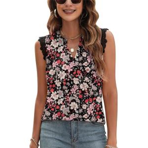 imageBlingfit Womens V Neck Guipure Lace Tank Tops Sleeveless Dressy Blouses Summer Casual SolidFloral Tunic ShirtsBred White Floral