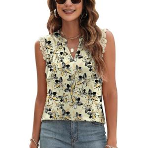 imageBlingfit Womens V Neck Guipure Lace Tank Tops Sleeveless Dressy Blouses Summer Casual SolidFloral Tunic ShirtsBwhite Floral