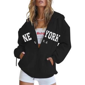 imageBlingfit Zip Up Hoodies for Women Oversized Y2K Velvet Sweatshirt Long Sleeve 2024 Fashion Hoodie Jacket with PocketAblack