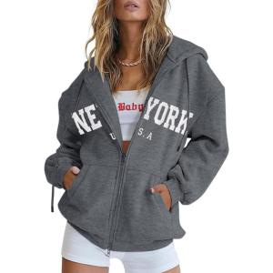 imageBlingfit Zip Up Hoodies for Women Oversized Y2K Velvet Sweatshirt Long Sleeve 2024 Fashion Hoodie Jacket with PocketAdark Grey