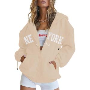 imageBlingfit Zip Up Hoodies for Women Oversized Y2K Velvet Sweatshirt Long Sleeve 2024 Fashion Hoodie Jacket with PocketAkhaki