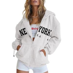 imageBlingfit Zip Up Hoodies for Women Oversized Y2K Velvet Sweatshirt Long Sleeve 2024 Fashion Hoodie Jacket with PocketAlight Grey