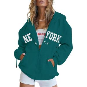 imageBlingfit Zip Up Hoodies for Women Oversized Y2K Velvet Sweatshirt Long Sleeve 2024 Fashion Hoodie Jacket with PocketApeacock Blue
