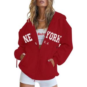 imageBlingfit Zip Up Hoodies for Women Oversized Y2K Velvet Sweatshirt Long Sleeve 2024 Fashion Hoodie Jacket with PocketAred