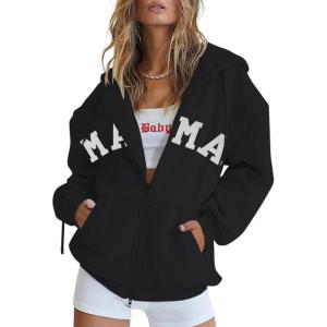 imageBlingfit Zip Up Hoodies for Women Oversized Y2K Velvet Sweatshirt Long Sleeve 2024 Fashion Hoodie Jacket with PocketBblack