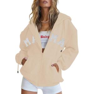imageBlingfit Zip Up Hoodies for Women Oversized Y2K Velvet Sweatshirt Long Sleeve 2024 Fashion Hoodie Jacket with PocketBkhaki
