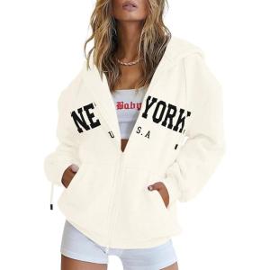 imageBlingfit Zip Up Hoodies for Women Oversized Y2K Velvet Sweatshirt Long Sleeve 2024 Fashion Hoodie Jacket with PocketWhite